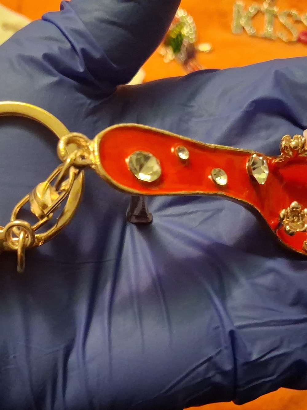 Red Crystal Accent Guitar Keychain - Women Accessories